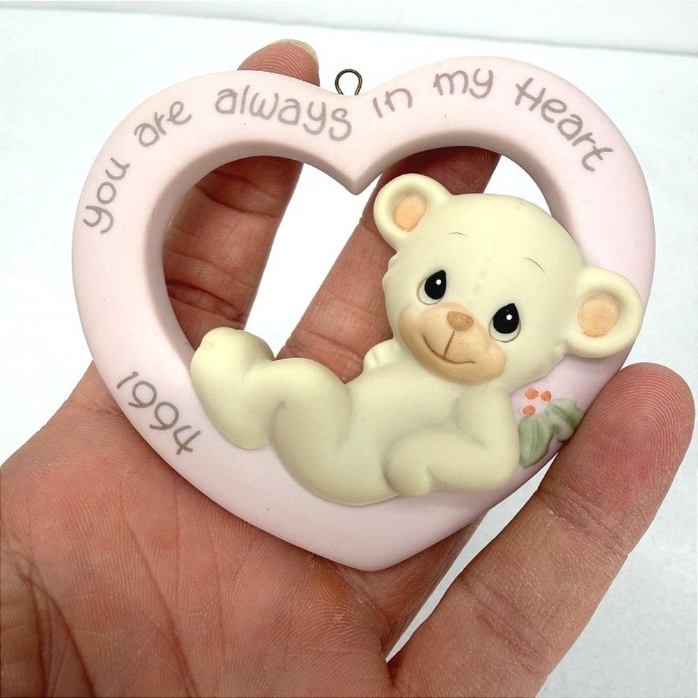 Precious Moments Ornament You Are Always In My Heart Bear Pink Heart 1994 w/ Box